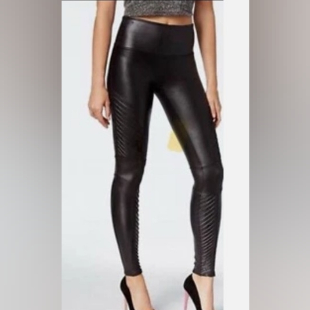 Spanx Moto Black High Rise Faux Leather Leggings Women's Medium - Picture 7 of 7